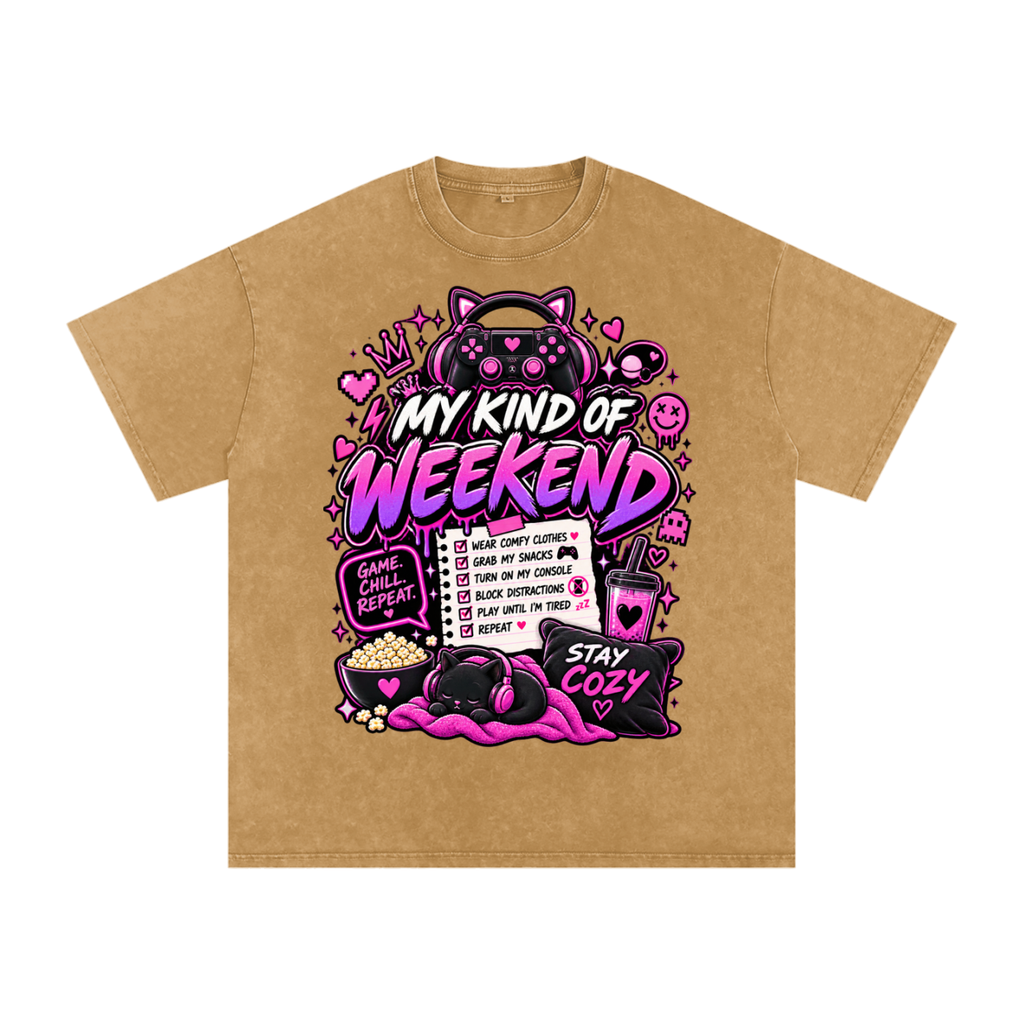 My Type of Wknd Vintage-Wash Oversized Tee