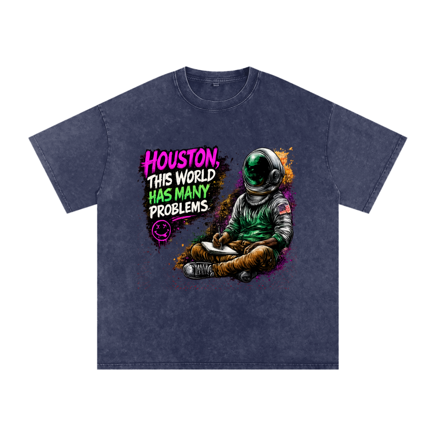 "Space" Snow Washed Oversized Cotton T-Shirt