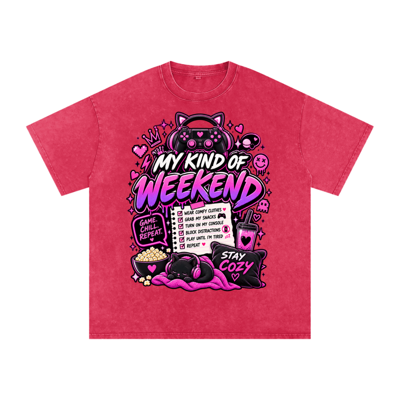 My Type of Wknd Vintage-Wash Oversized Tee