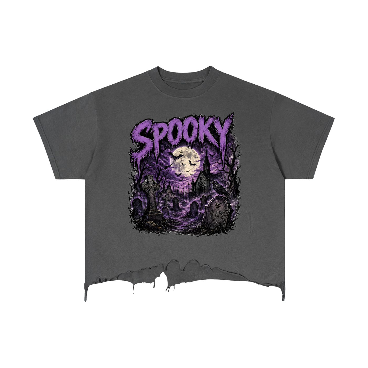 Spooky Distressed Hem T-Shirt