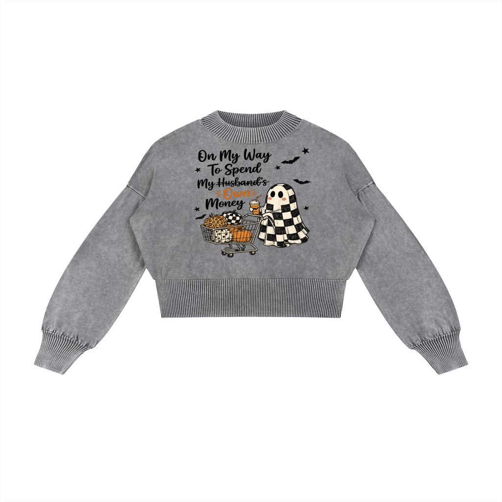 "Independent" Mineral Wash Balloon Sleeve Cropped Sweater
