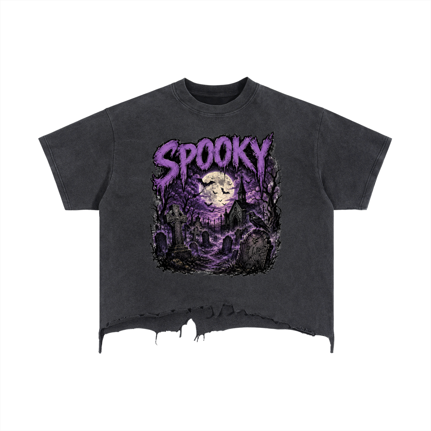 Spooky Distressed Hem T-Shirt