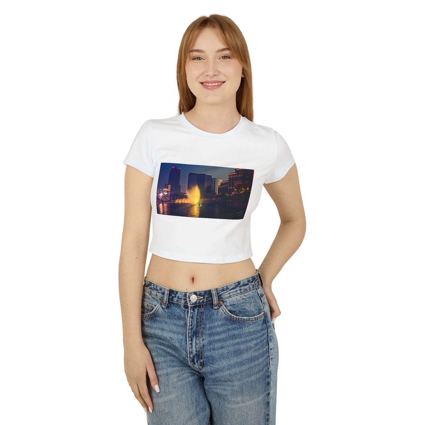 Women's Cityscape Baby Tee, Trendy Crop Top, Urban Lifestyle Tee, Casual Summer Shirt, Gift for Her, Travel-Inspired Fashion