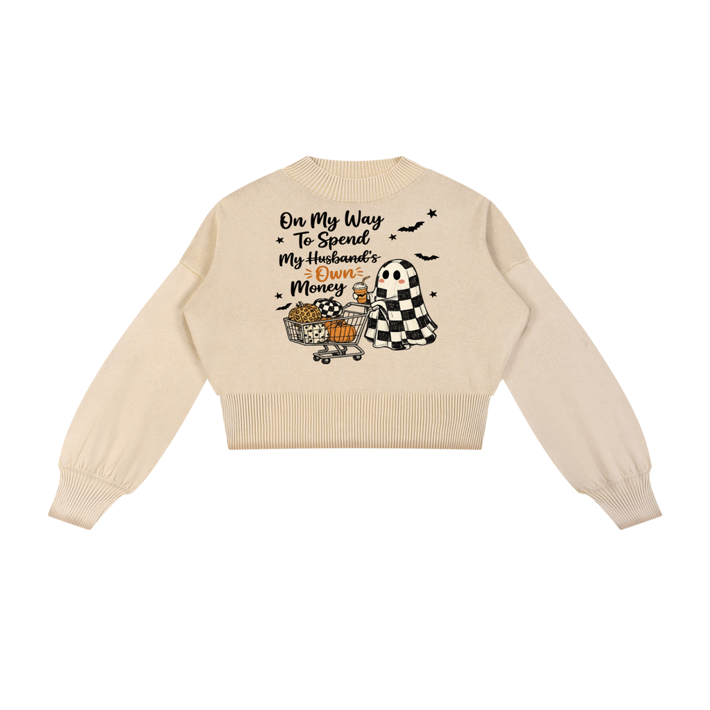"Independent" Mineral Wash Balloon Sleeve Cropped Sweater