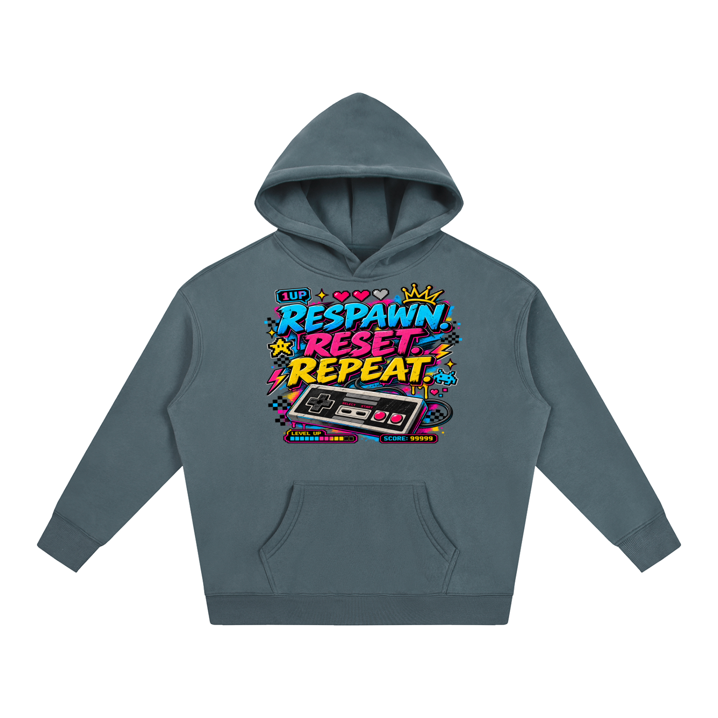 Respawn. Reset. Repeat. Oversize Fleeced Hoodie