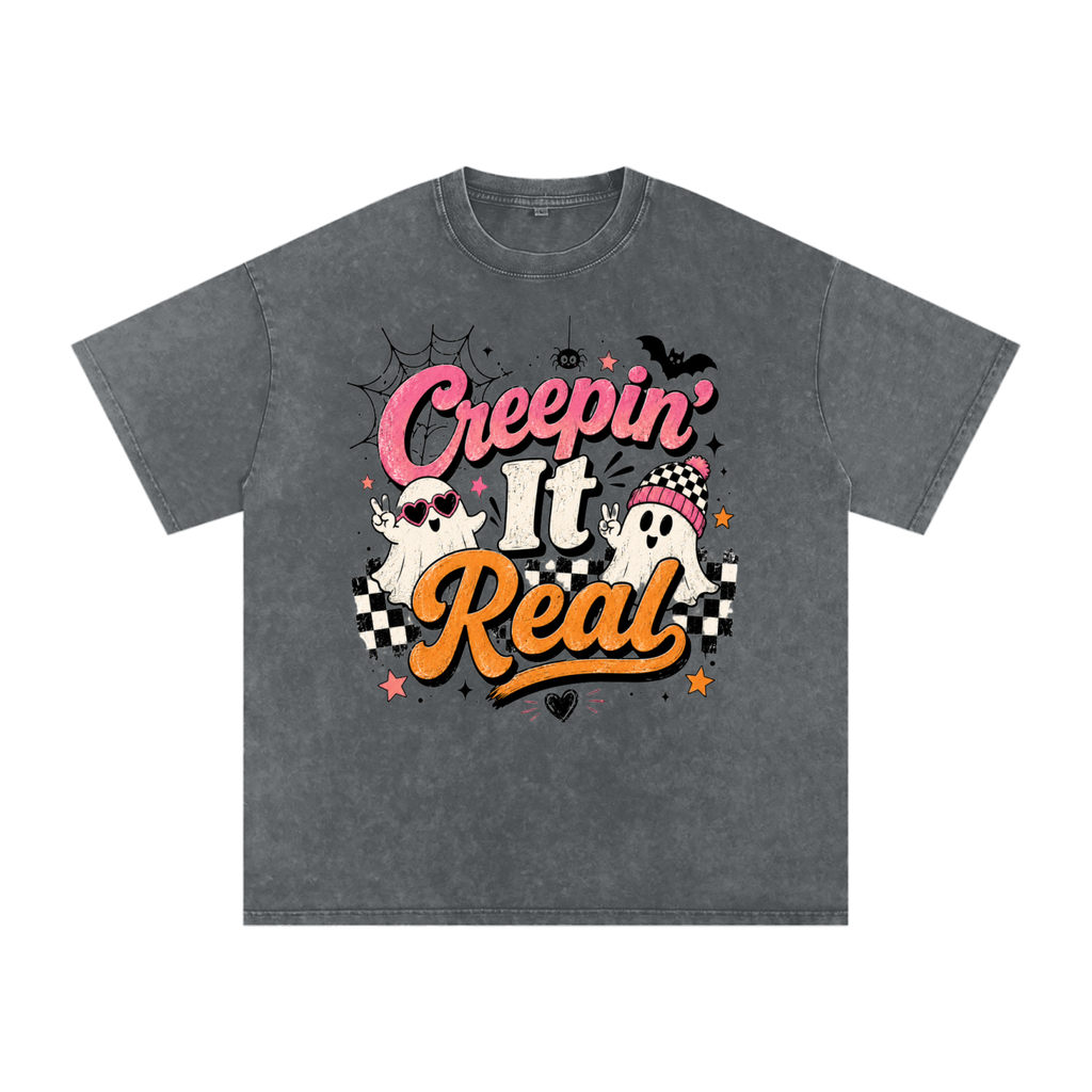 "Creeping" Snow Washed Oversized Cotton T-Shirt