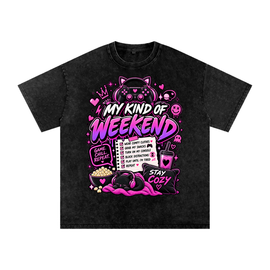 My Type of Wknd Vintage-Wash Oversized Tee