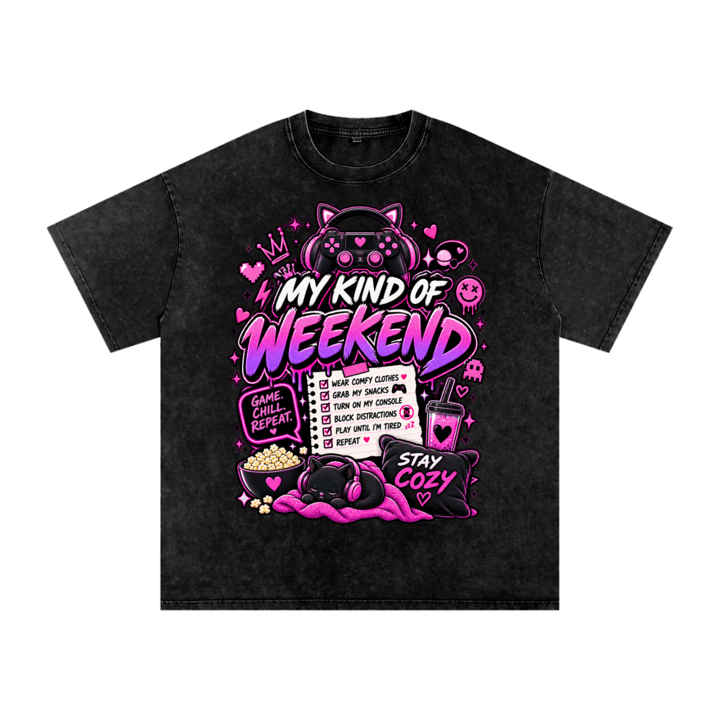 My Type of Wknd Vintage-Wash Oversized Tee