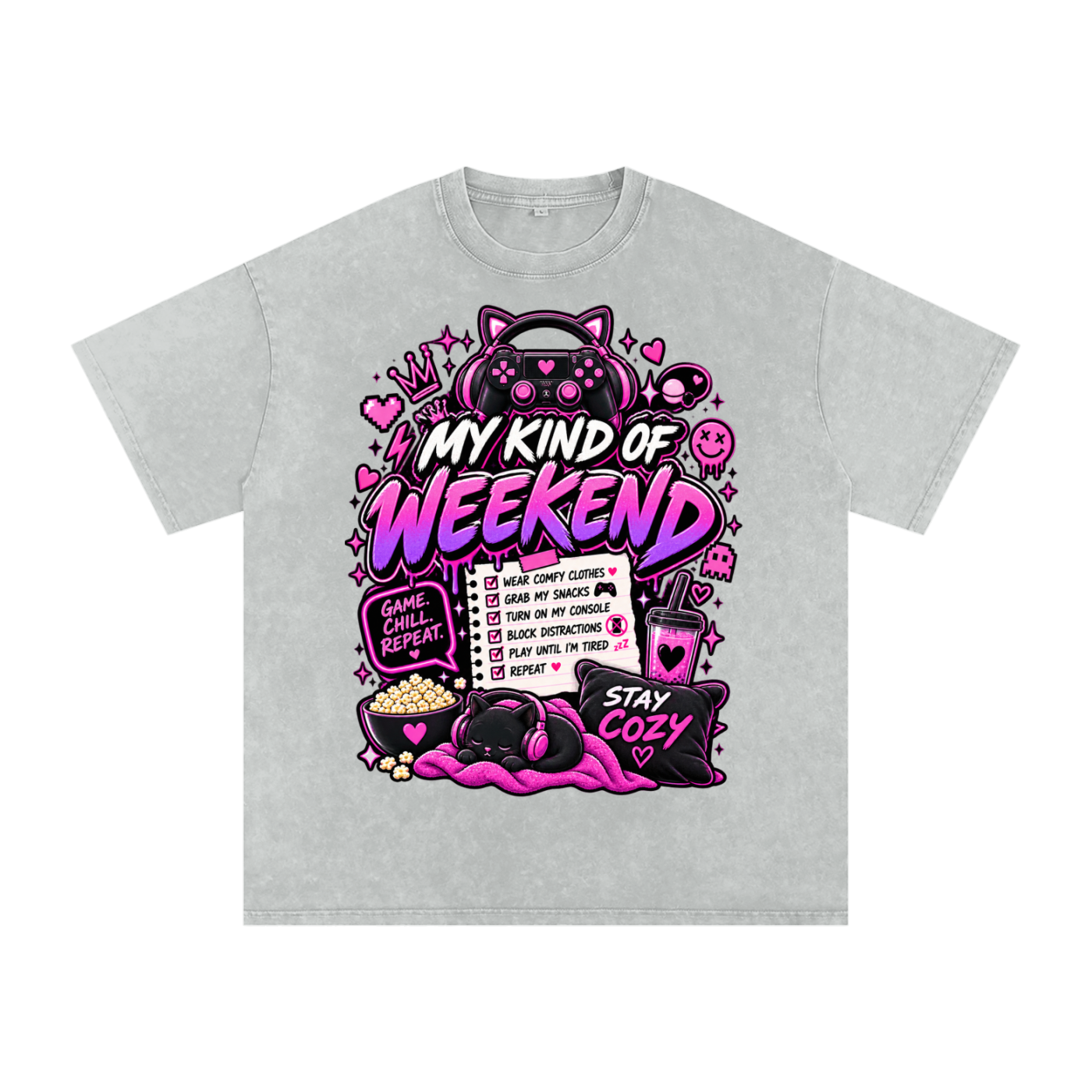 My Type of Wknd Vintage-Wash Oversized Tee