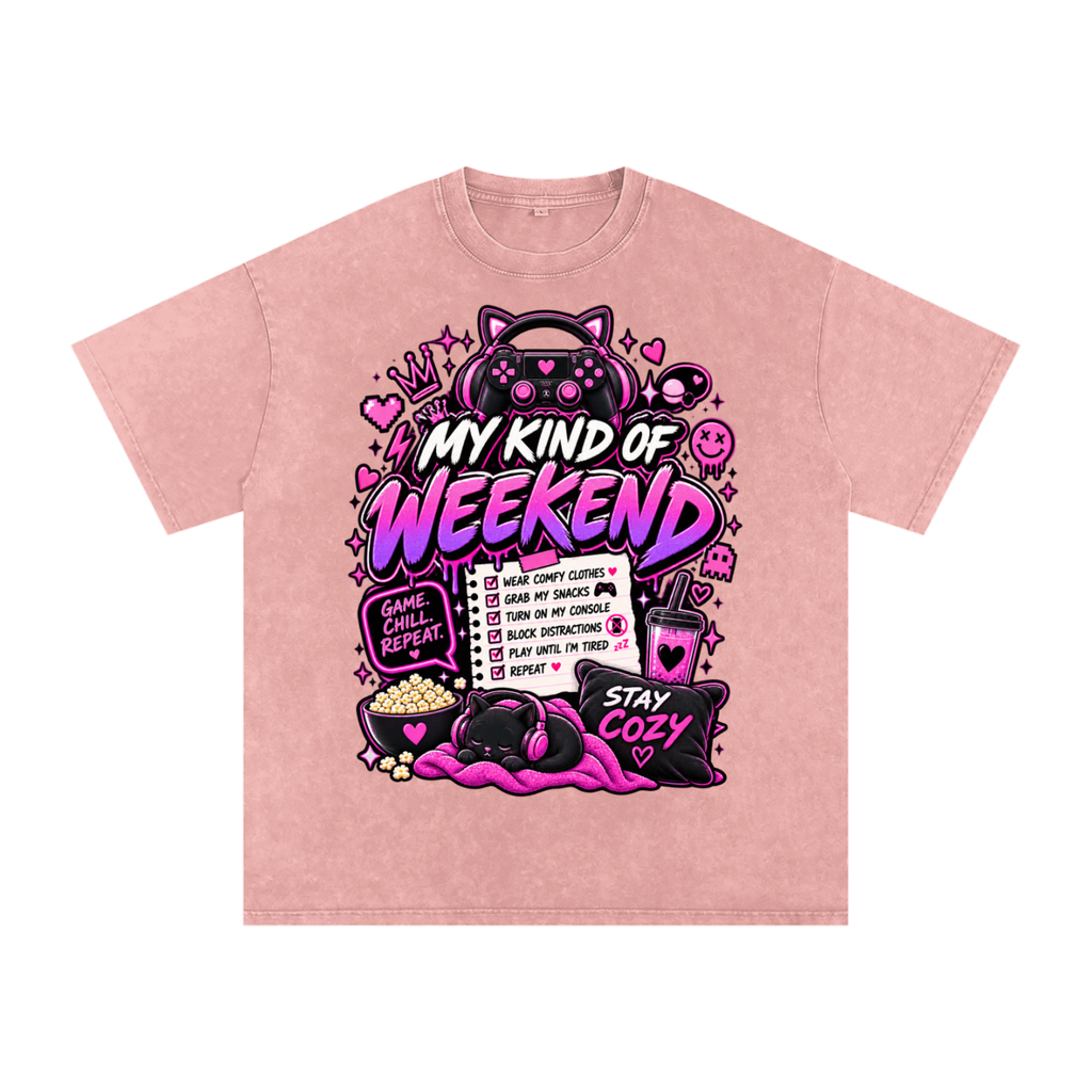My Type of Wknd Vintage-Wash Oversized Tee