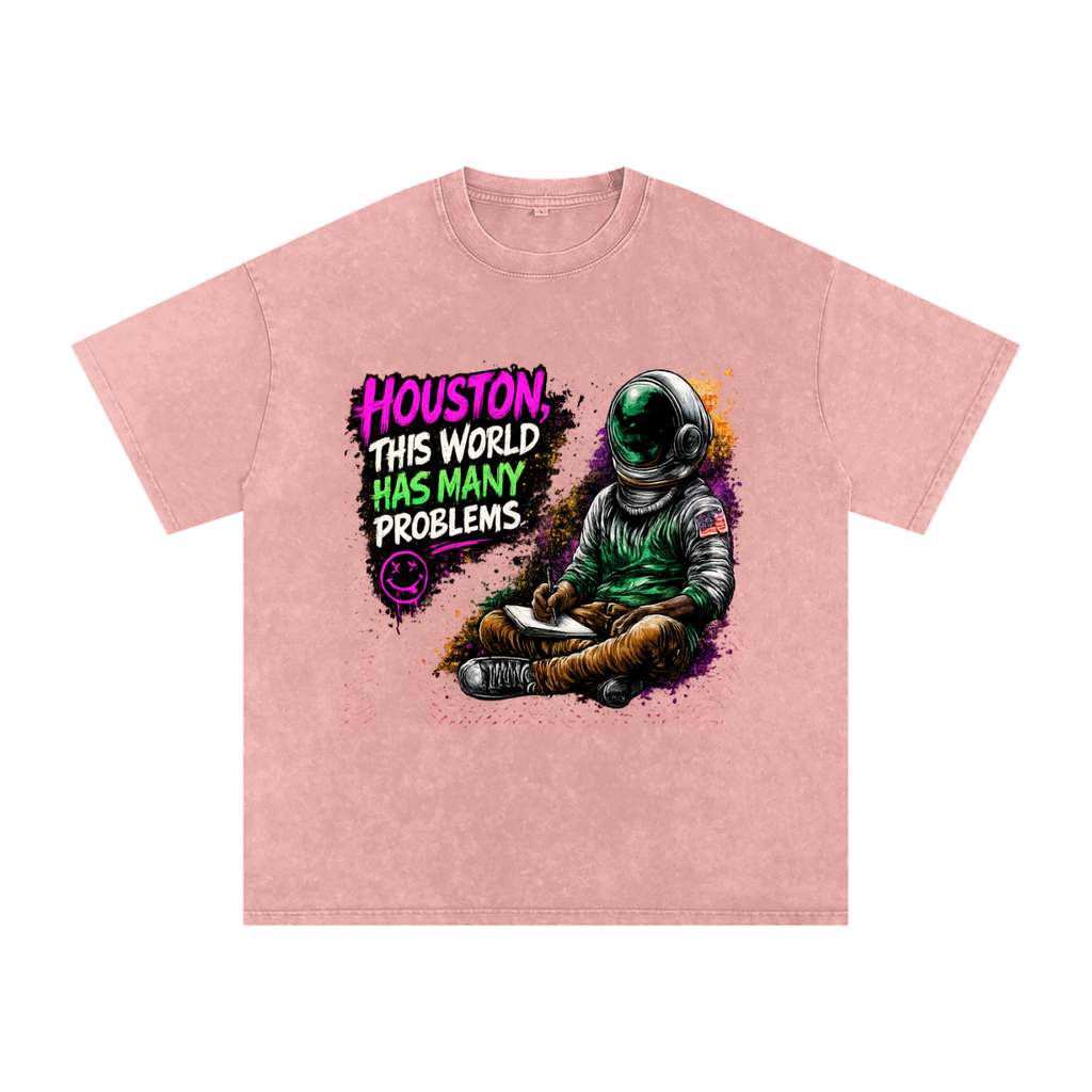 "Space" Snow Washed Oversized Cotton T-Shirt
