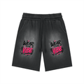 "Vibe Check" Rectangle Patch Monkey Washed Shorts