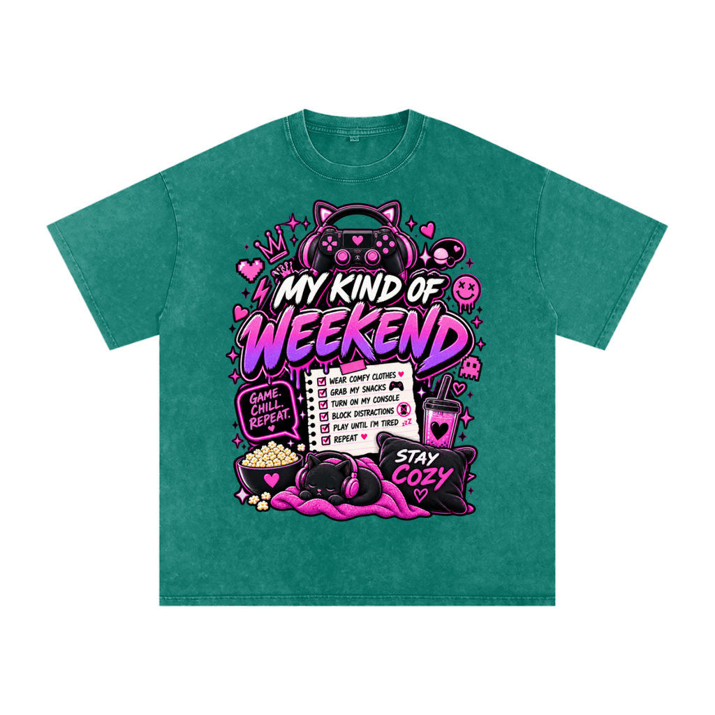 My Type of Wknd Vintage-Wash Oversized Tee
