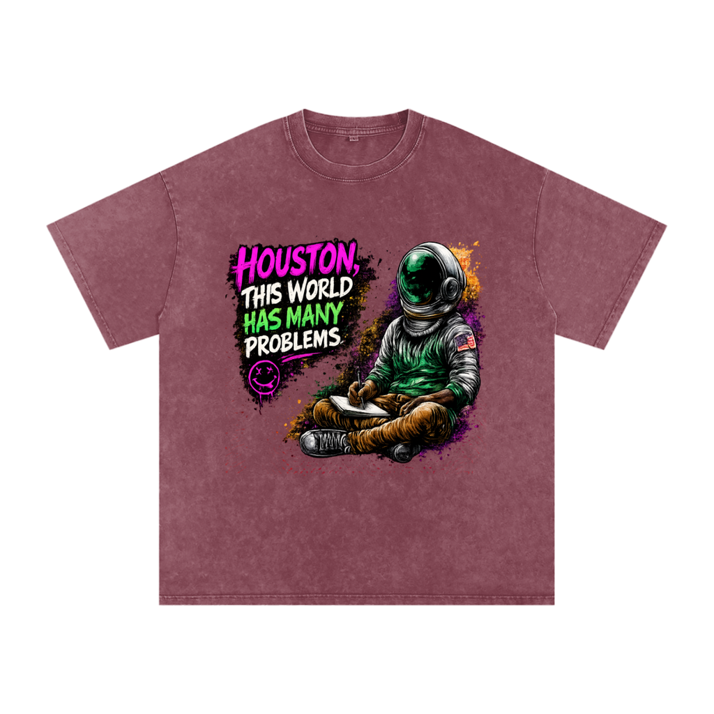 "Space" Snow Washed Oversized Cotton T-Shirt