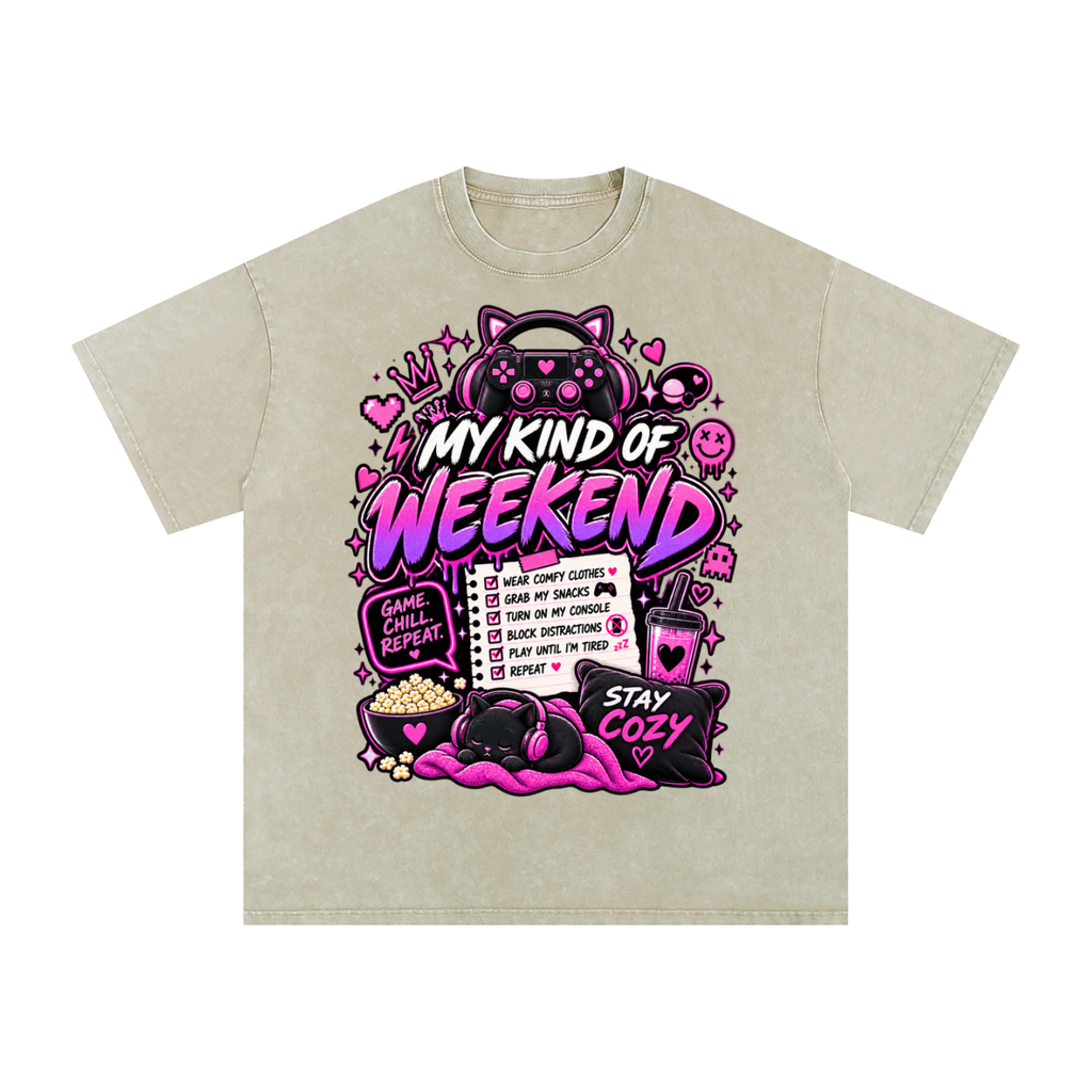My Type of Wknd Vintage-Wash Oversized Tee