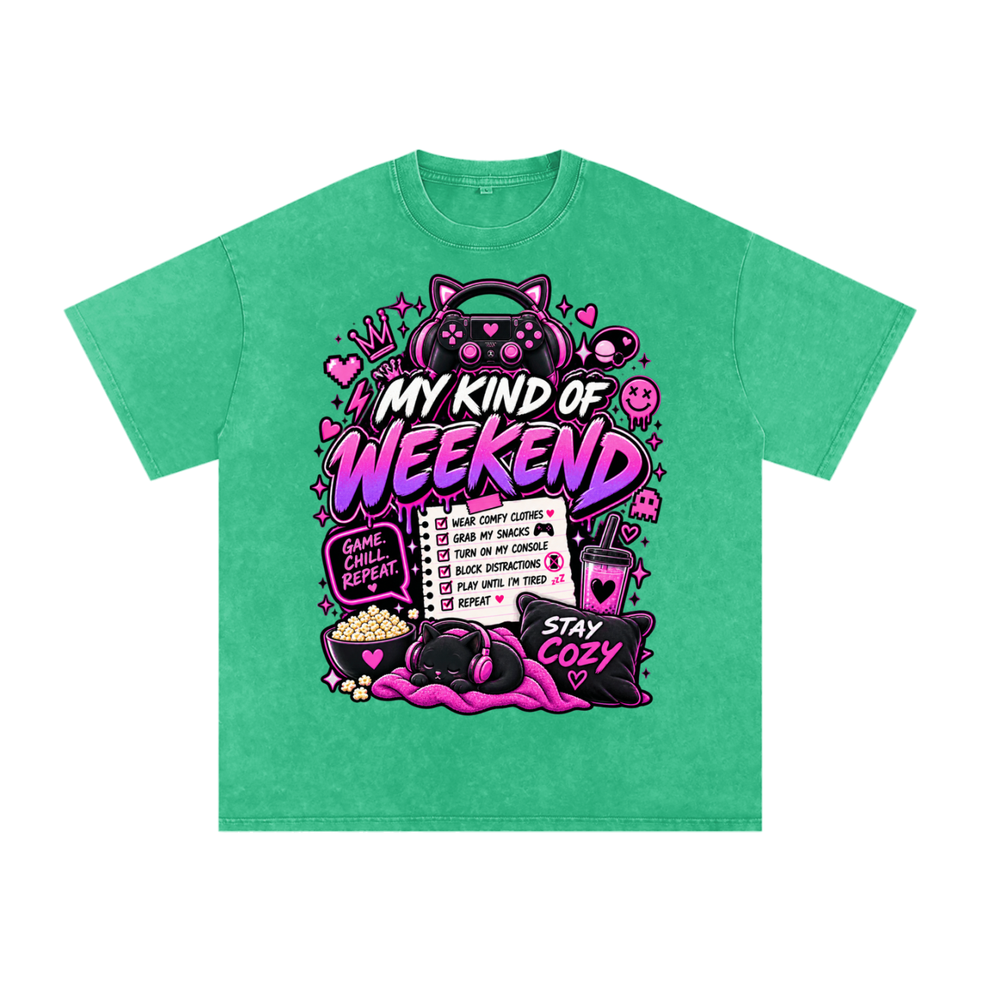 My Type of Wknd Vintage-Wash Oversized Tee
