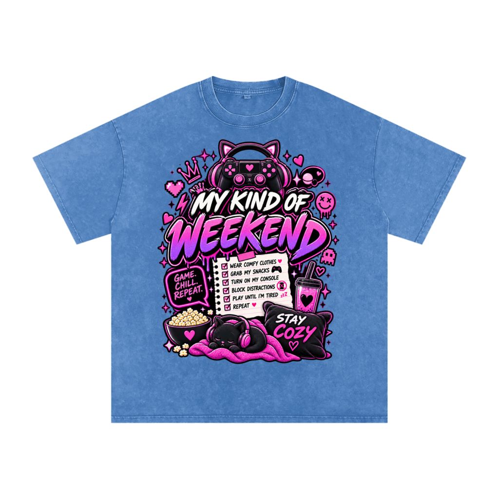 My Type of Wknd Vintage-Wash Oversized Tee