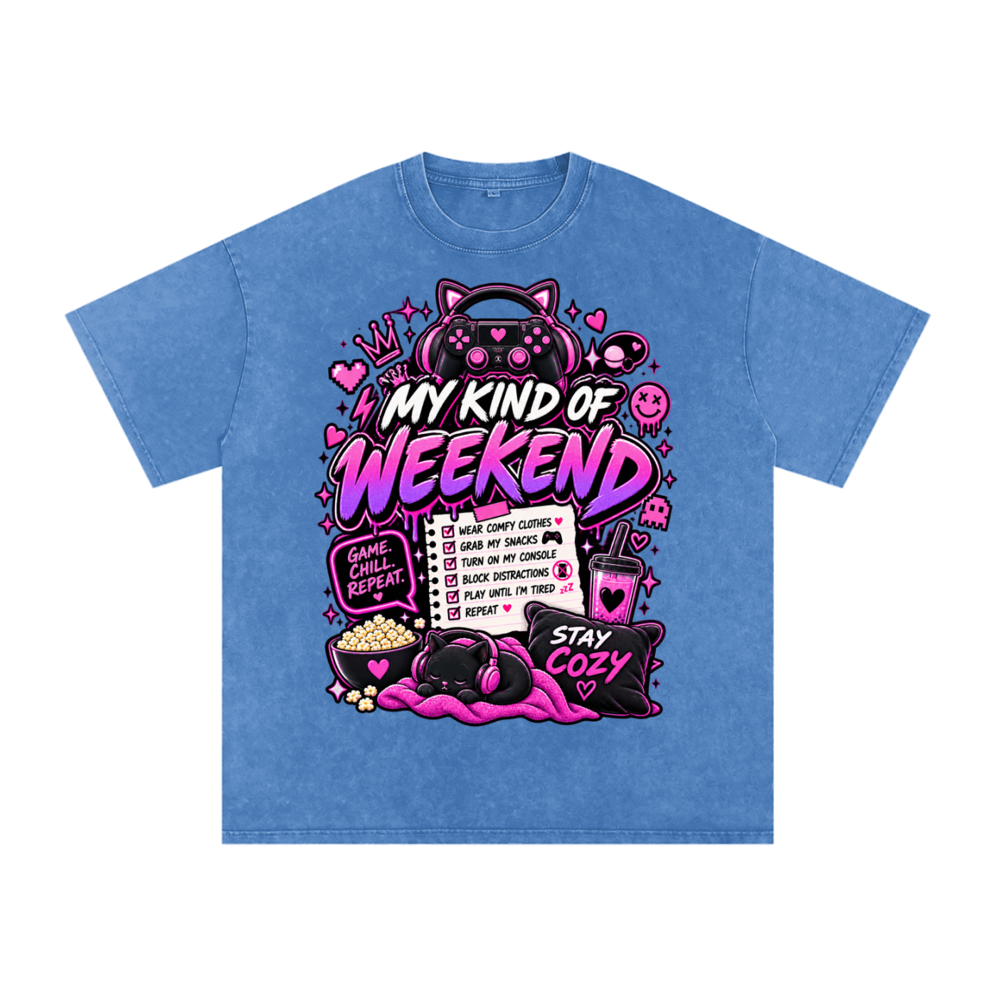 My Type of Wknd Vintage-Wash Oversized Tee