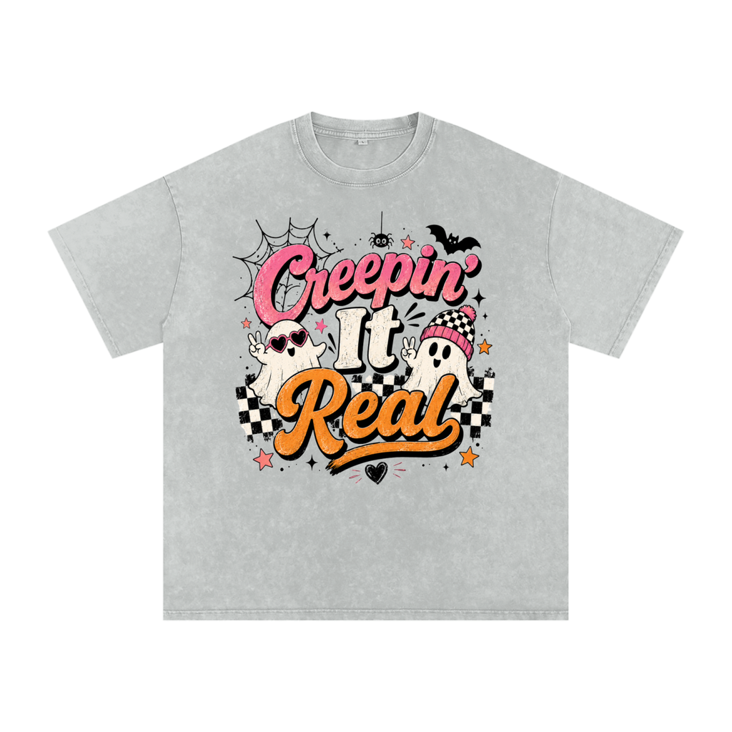 "Creeping" Snow Washed Oversized Cotton T-Shirt