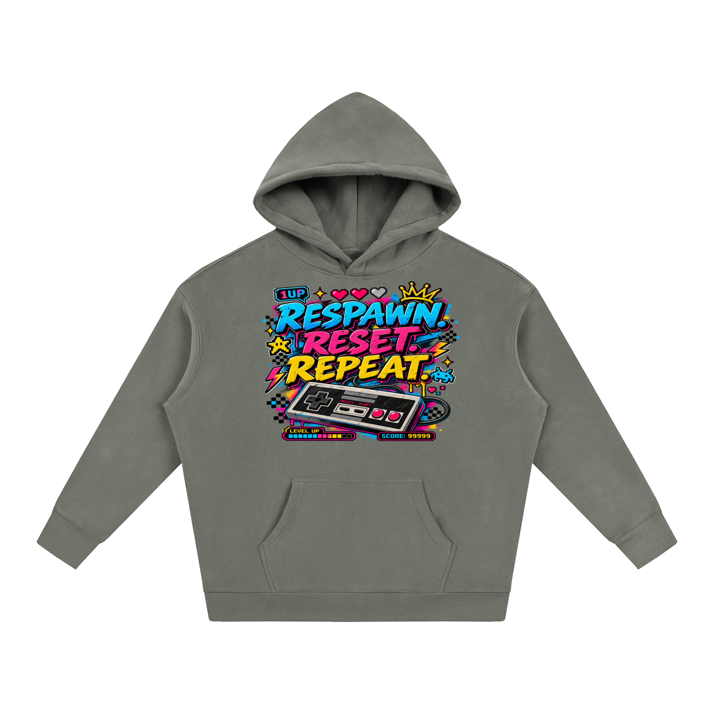 Respawn. Reset. Repeat. Oversize Fleeced Hoodie