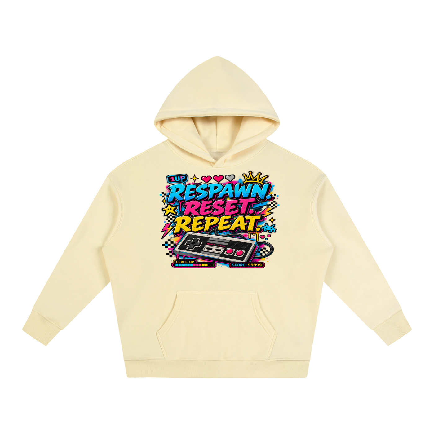 Respawn. Reset. Repeat. Oversize Fleeced Hoodie