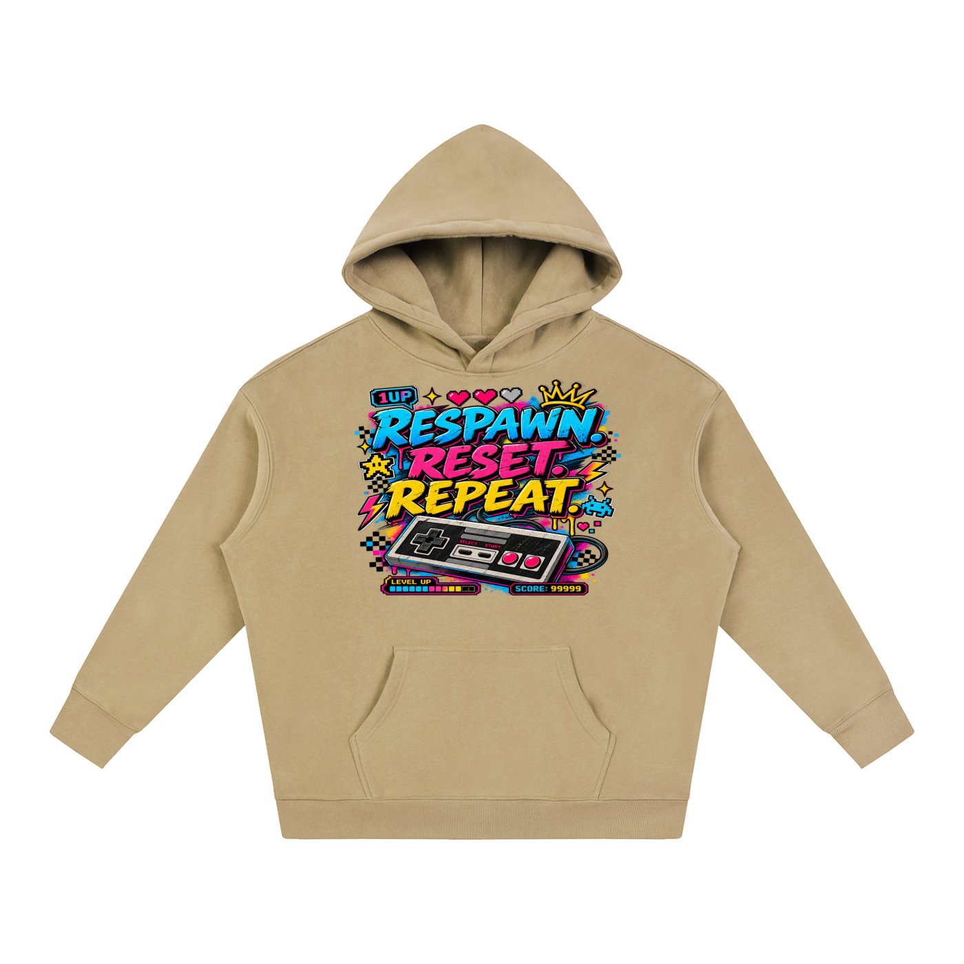 Respawn. Reset. Repeat. Oversize Fleeced Hoodie