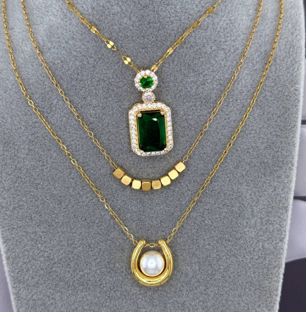 Waterproof Green Emerald Fashion Jewelry set (18K Gold Plated)