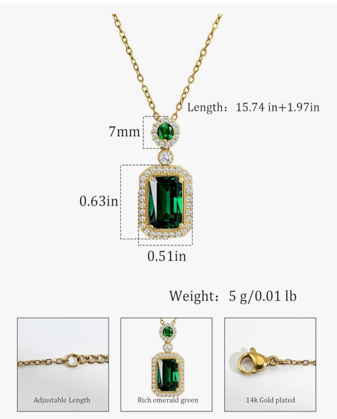Waterproof Green Emerald Fashion Jewelry set (18K Gold Plated)