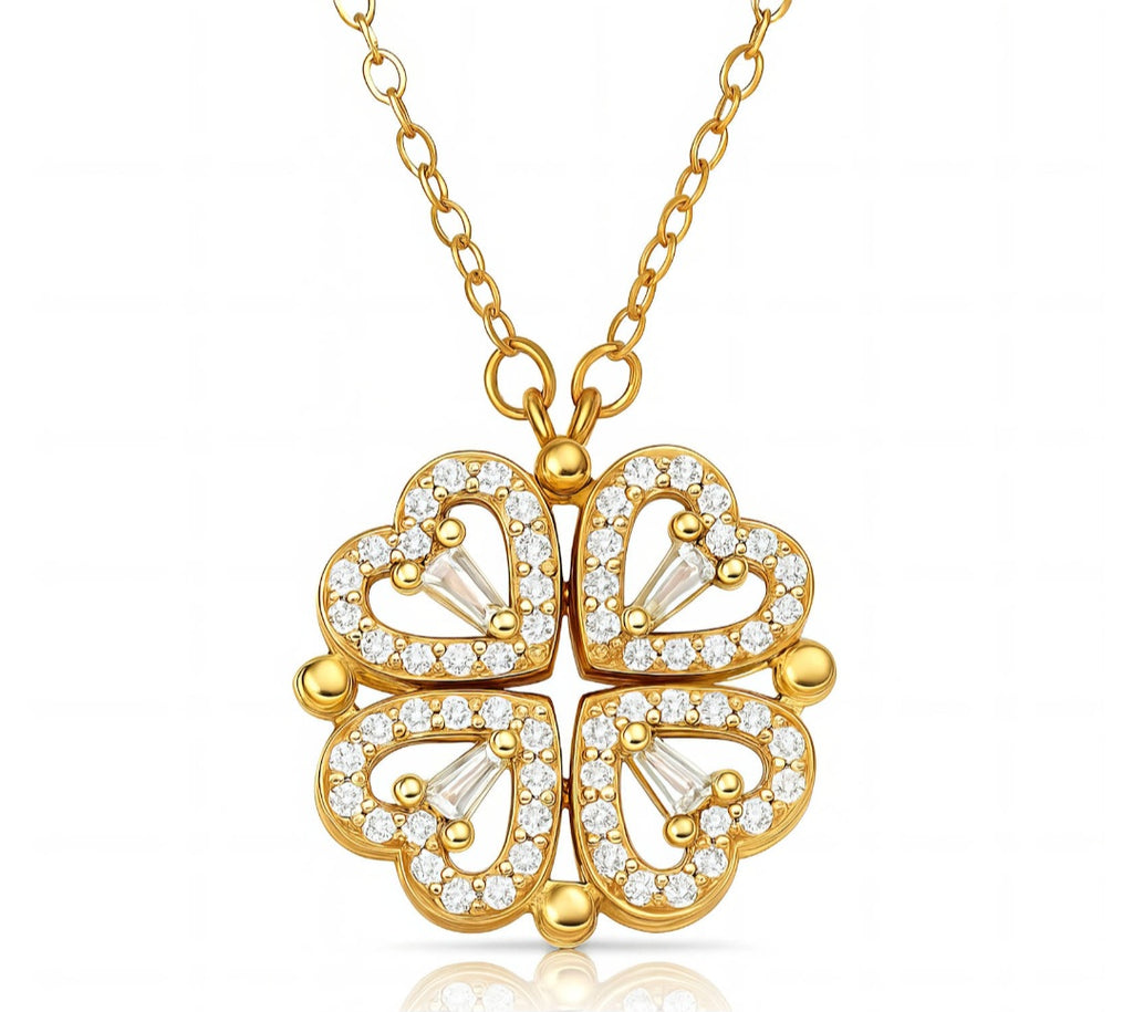Four-Leaf Clover Heart Pendant Necklace (18K Gold Plated Waterproof)