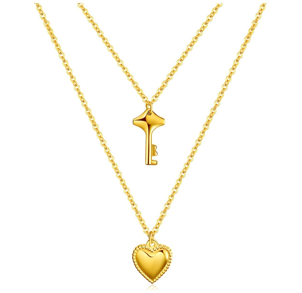 Heart & Key Pendant (Waterproof 18K Gold Plated)