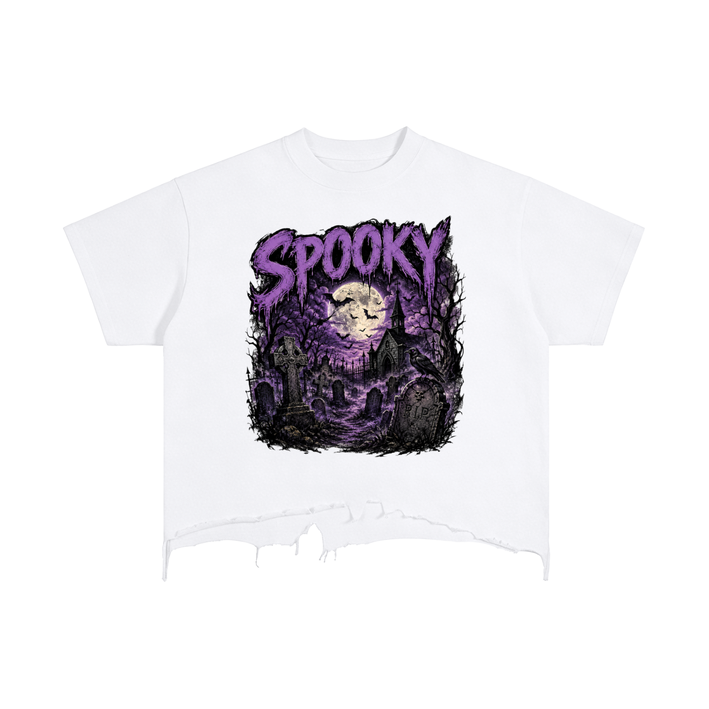 Spooky Distressed Hem T-Shirt
