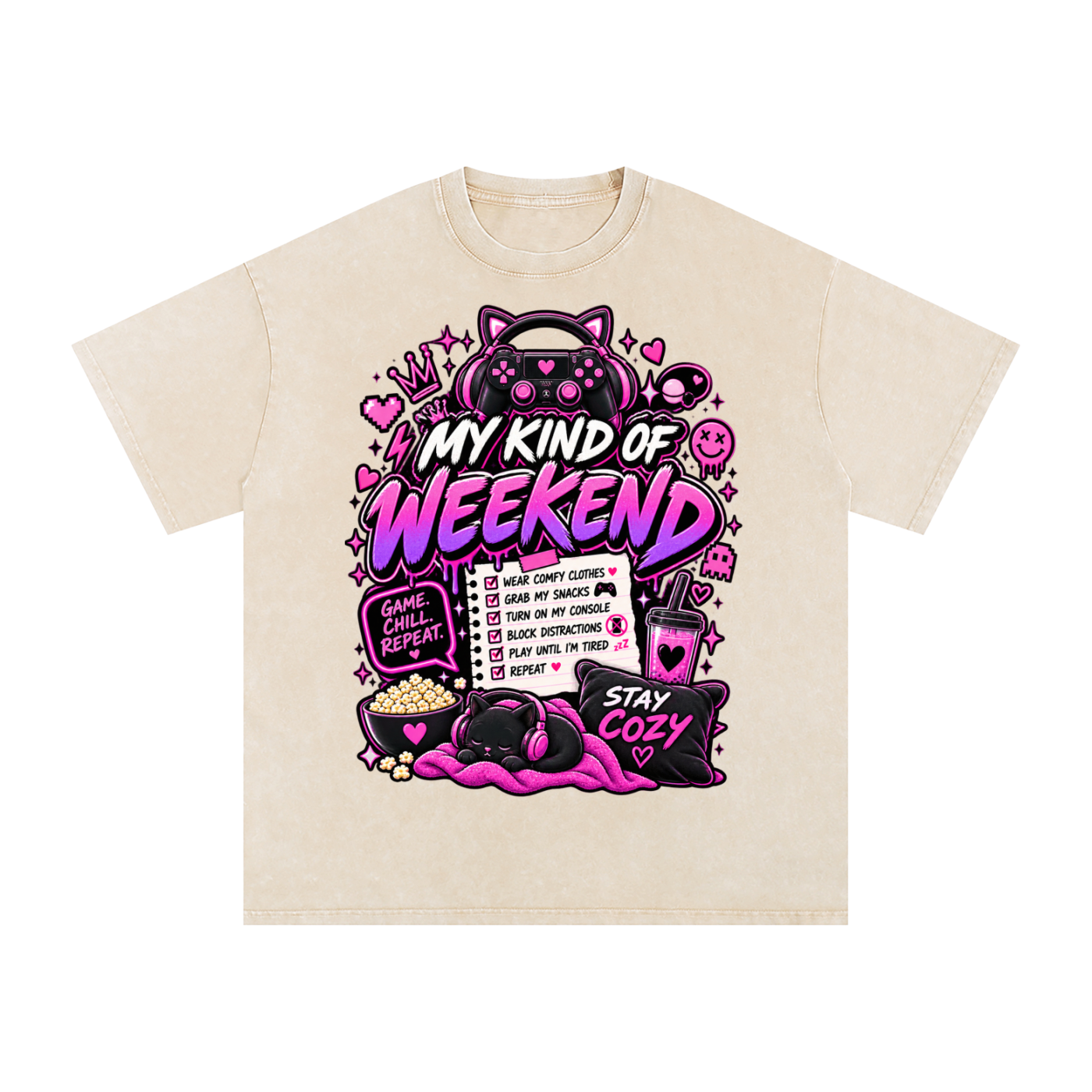 My Type of Wknd Vintage-Wash Oversized Tee