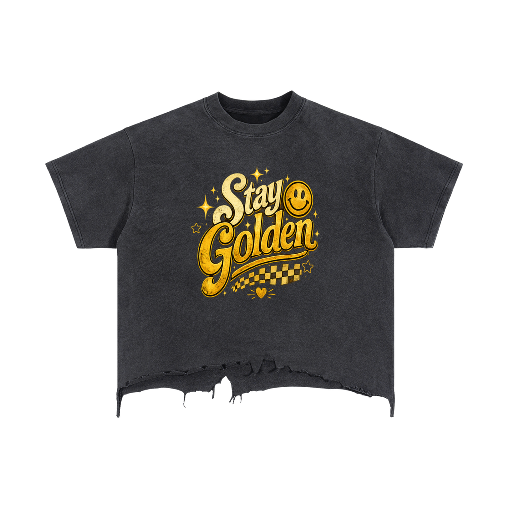 "Shine on" Vintage Wash Boxy Distressed Hem T-Shirt