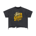 "Shine on" Vintage Wash Boxy Distressed Hem T-Shirt
