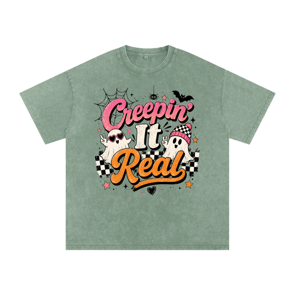 "Creeping" Snow Washed Oversized Cotton T-Shirt