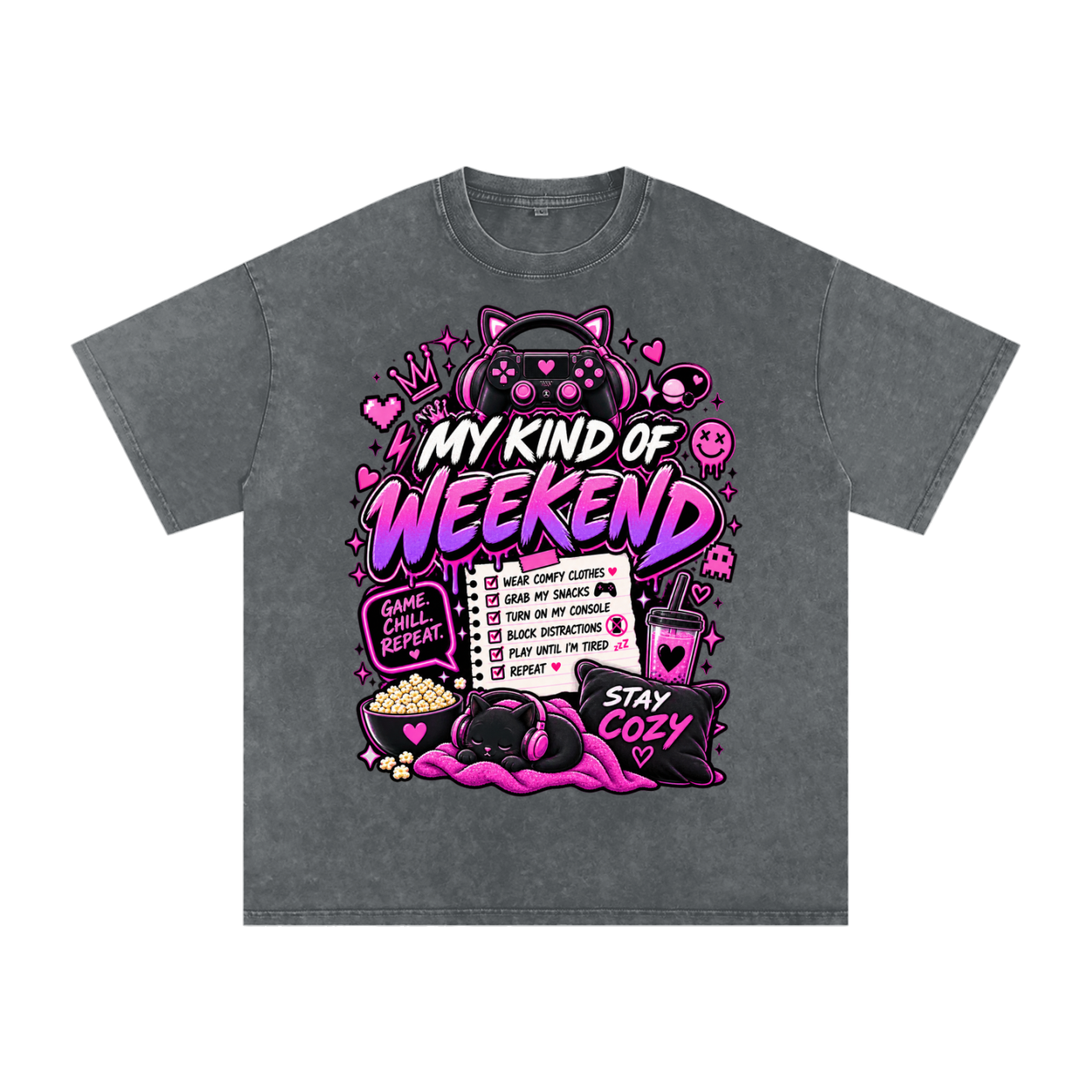 My Type of Wknd Vintage-Wash Oversized Tee