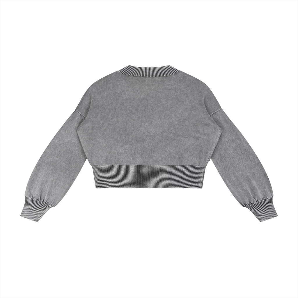 "Independent" Mineral Wash Balloon Sleeve Cropped Sweater