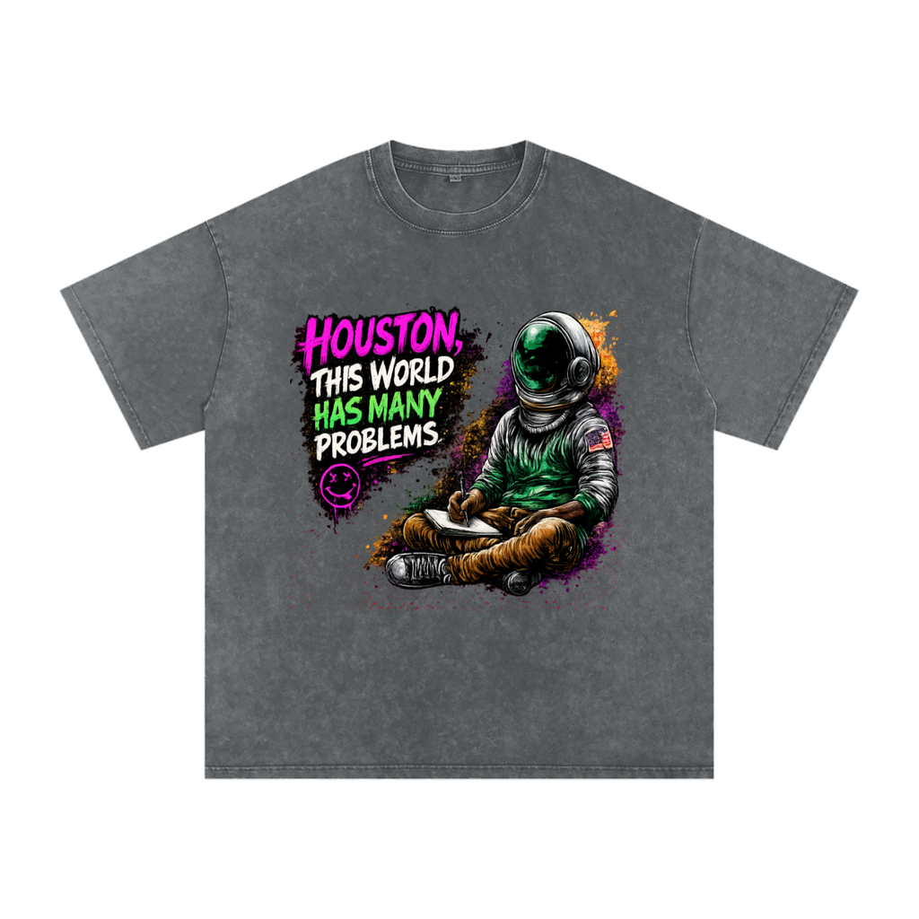 "Space" Snow Washed Oversized Cotton T-Shirt