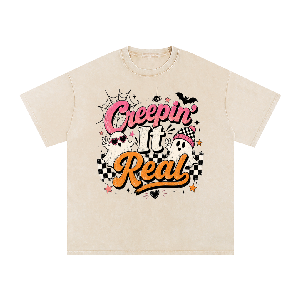 "Creeping" Snow Washed Oversized Cotton T-Shirt