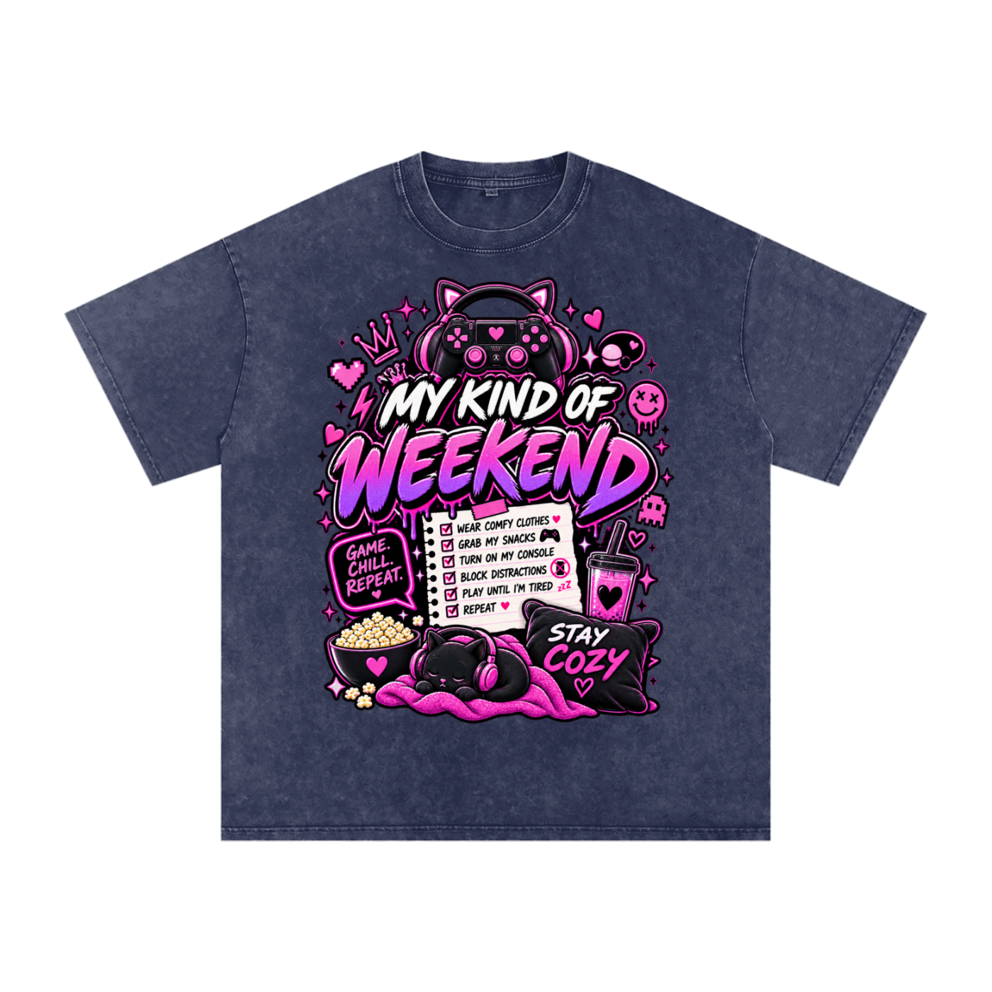 My Type of Wknd Vintage-Wash Oversized Tee