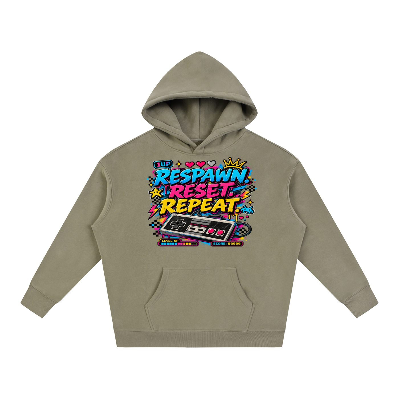 Respawn. Reset. Repeat. Oversize Fleeced Hoodie