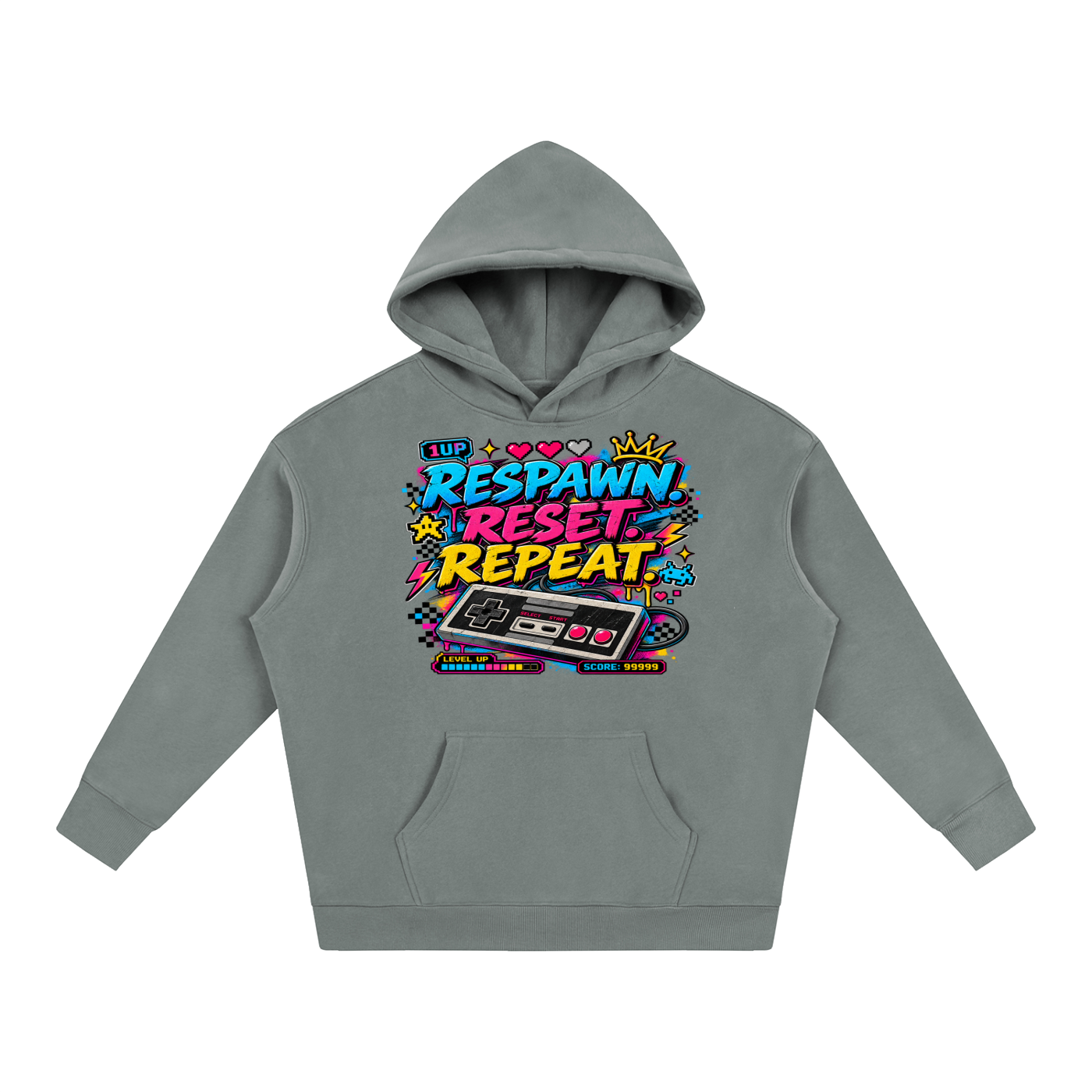 Respawn. Reset. Repeat. Oversize Fleeced Hoodie