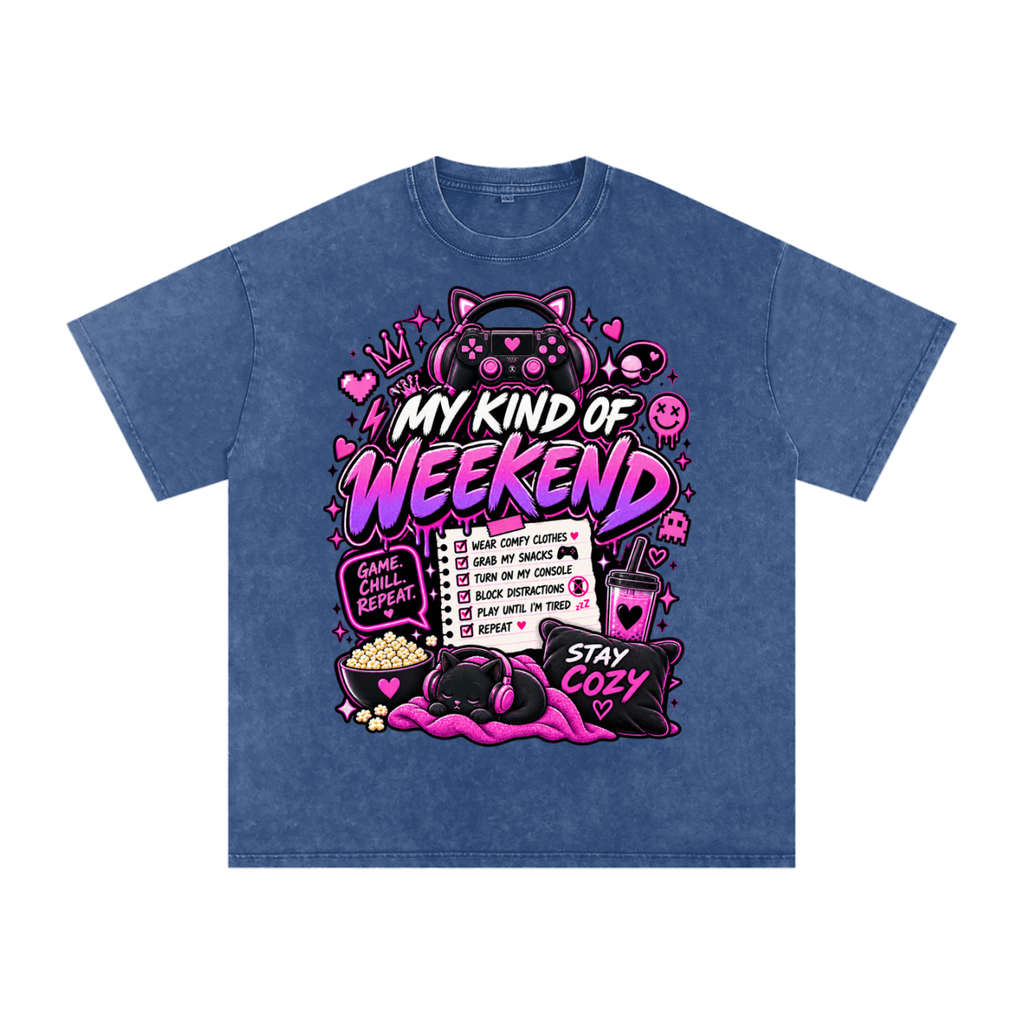 My Type of Wknd Vintage-Wash Oversized Tee