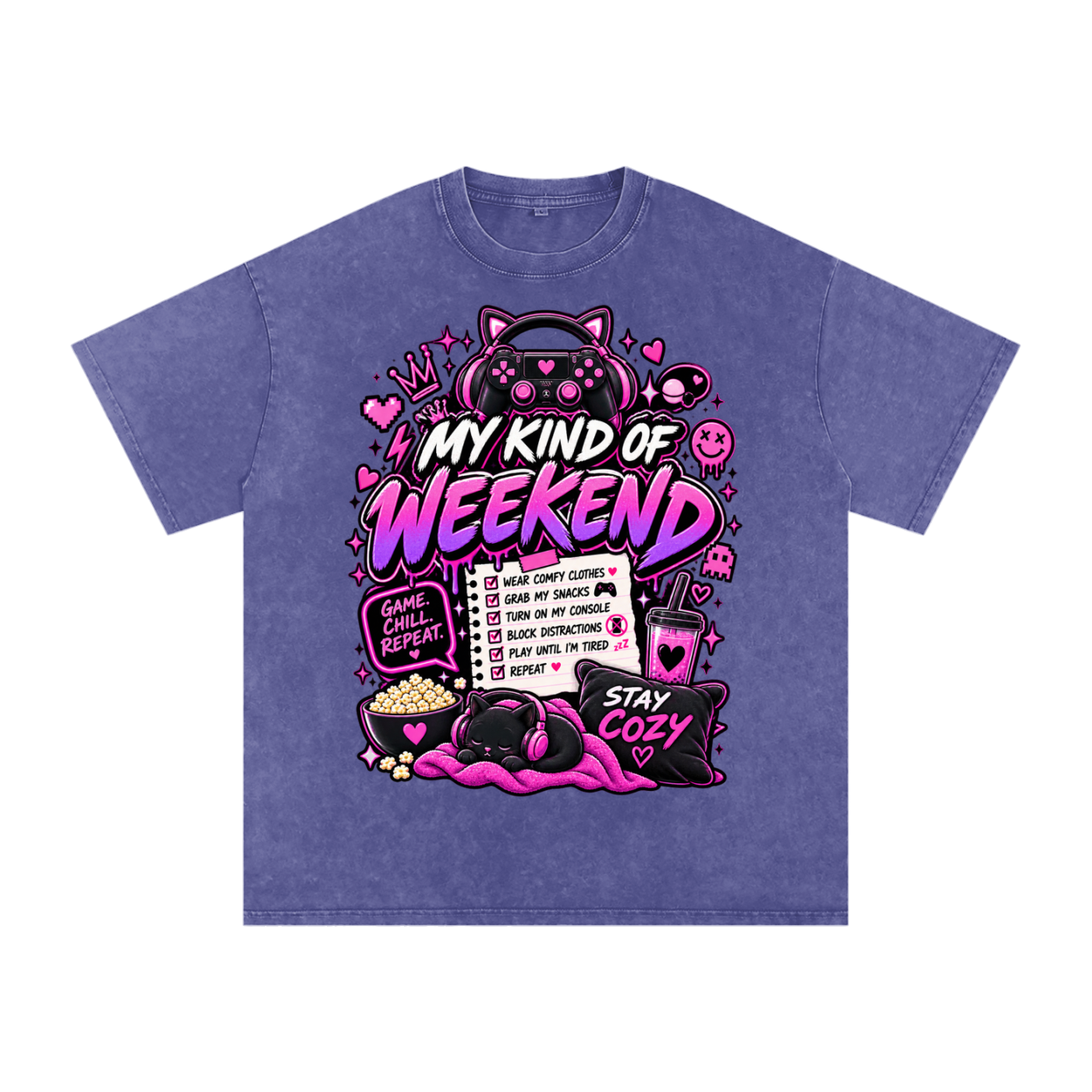 My Type of Wknd Vintage-Wash Oversized Tee