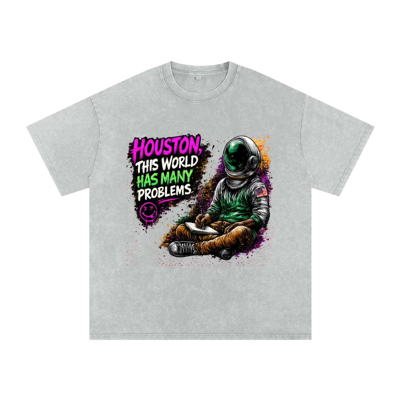 "Space" Snow Washed Oversized Cotton T-Shirt