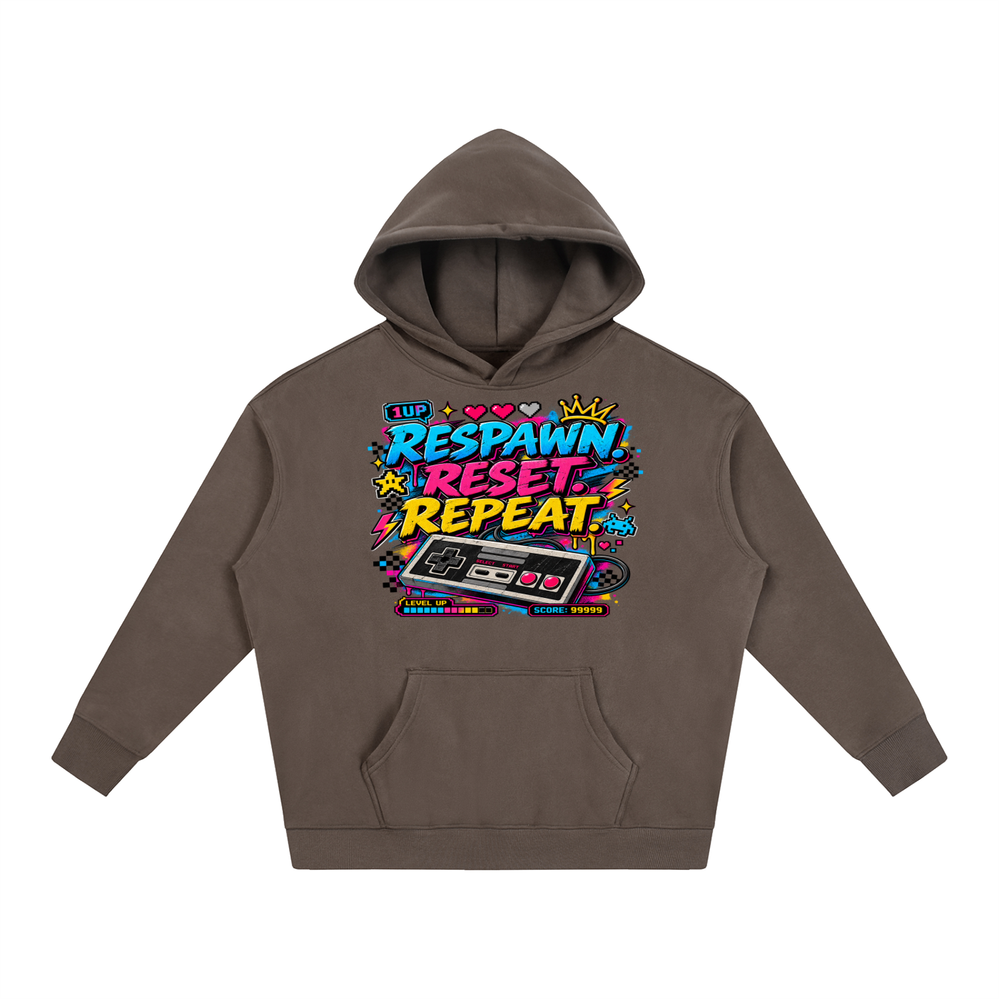 Respawn. Reset. Repeat. Oversize Fleeced Hoodie