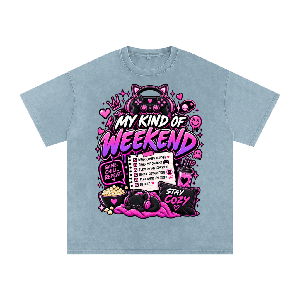 My Type of Wknd Vintage-Wash Oversized Tee