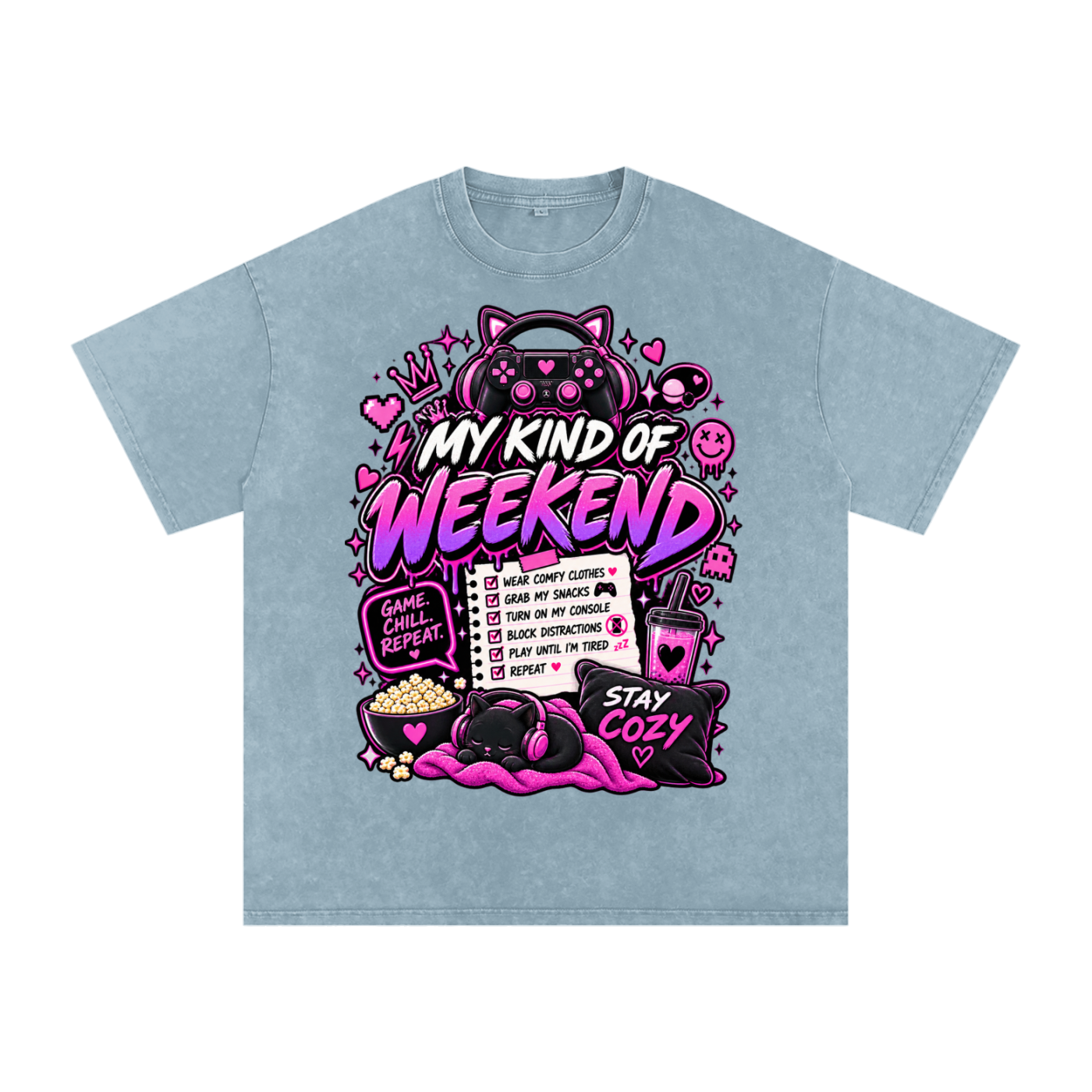 My Type of Wknd Vintage-Wash Oversized Tee