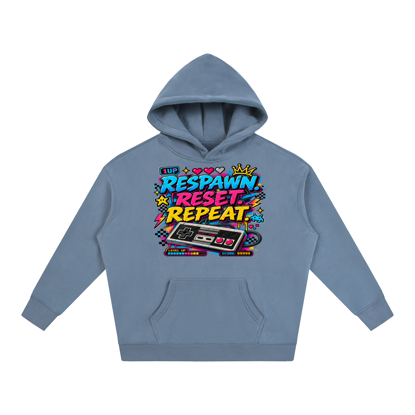 Respawn. Reset. Repeat. Oversize Fleeced Hoodie