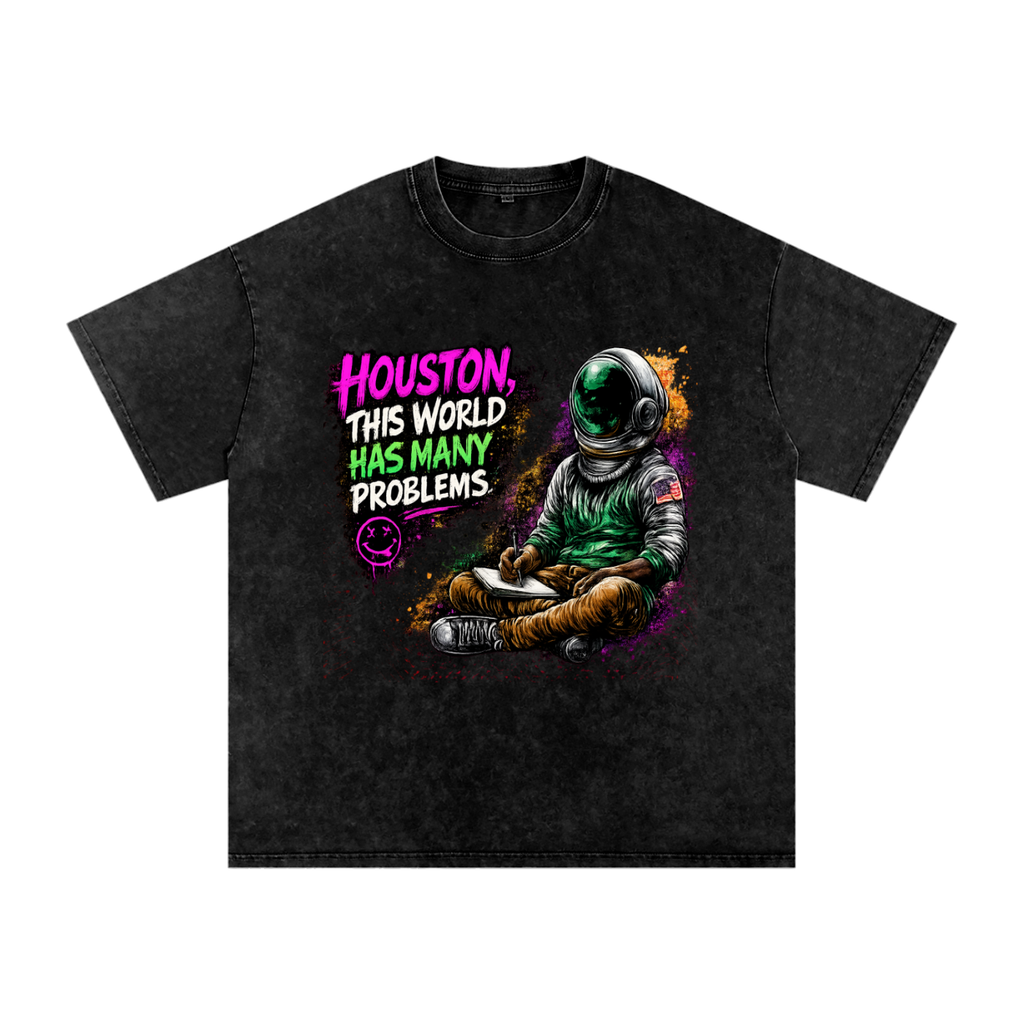 "Space" Snow Washed Oversized Cotton T-Shirt